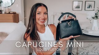 LOUIS VUITTON CAPUCINES MINI  REVIEW  WHAT FITS  MOD SHOTS  WEAR amp TEAR [upl. by Idnarb367]