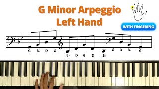 G Minor Arpeggio  Left Hand With Fingering  Trinity Grade 2 Arpeggios [upl. by Raddie996]