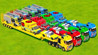 TRANSPORTING POLICE CARS AMBULANCE amp FIRE ENGINES WITH MERCEDES TRUCKS Farming Simulator 22 [upl. by Tressia]