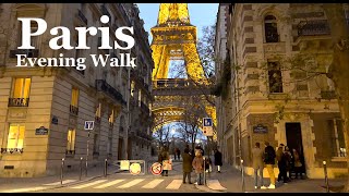 Paris France 🇫🇷 Christmas walk in Paris  An evening around Eiffel Tower  4K HDR walk [upl. by Fabrin677]