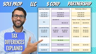 Tax Differences EXPLAINED LLC S Corp Partnership Sole Prop [upl. by Ecaj]