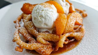 Easy Funnel Cake Recipe  Peach Cobbler Funnel Cake [upl. by Luanni]