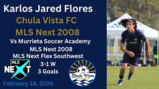 Karlos Jared Flores Highlights vs Murrieta Soccer Academy MLS Next 2008 [upl. by Yevrah]