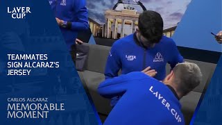 Carlos Alcaraz Has Teammates Sign His Jersey  Laver Cup 2024 [upl. by Troyes]