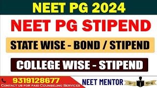 NEET PG 2024 🔥 State Wise Stipend Bond details College wise stipend Details across India neetpg2024 [upl. by Salomi]