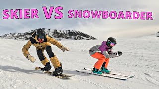 SKIER VS SNOWBOARDER  CAN A SKI RACER CATCH ME  4K [upl. by Kcirddot]