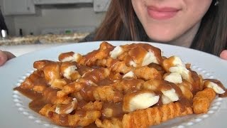 SassEsnacks ASMR Poutine Fries Gravy Cheese Curds  Coffee Crisp  Canadian Food  Eating Sounds [upl. by Harikahs341]