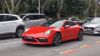 Guards Red Porsche 911 Carrera S type 992 with Sport Design Package [upl. by Assenal641]