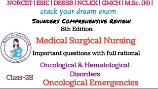 28 NCLEX Saunders 8th Edition oncological amp Hematological Disorders Oncological Emergencies [upl. by Waters]