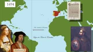 Le traité de Tordesillas 1494 le partage du monde carte animée [upl. by Onidranreb]