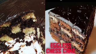 Eggless sponge chessboard cakesoft moist cake without ovencake recipe [upl. by Laucsap]