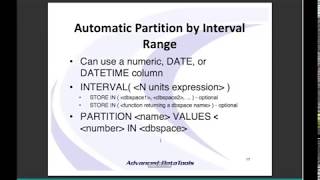 Automatic Informix Range Interval Partitioning and Rolling Windows to Organize your data by Lester K [upl. by Ellohcin]