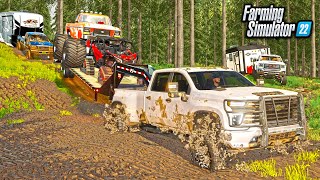 LIFTED TRUCKS GO MUDDING DEEP MUD TRAIL  FARMING SIMULATOR 22 [upl. by Aniroc512]