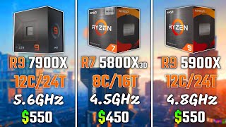 RYZEN 9 7900X vs RYZEN 7 5800X3D vs RYZEN 9 5900X  Test in 6 Games [upl. by Ecnahoy912]