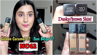 Maybelline Fit Me Foundation  310 Sun Beige or 332 Golden Caramel   DuskyBrown Skin  NC42 NC44 [upl. by Mellar]