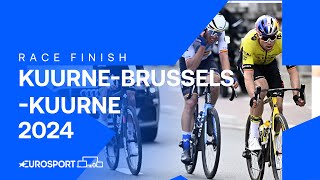 SPECTACULAR FINISH 💨  KuurneBrusselsKuurne 2024 Finish  Eurosport Cycling [upl. by Hollinger]