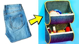 How to Reuse Old Denim Jeans  Clothing Hacks  DIY Organizer [upl. by Eiramyma275]