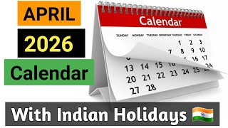 April 2026 Calendar  Good Friday 2026  Easter 2026  Amedkar Jayanti 2026  Calendar 2026 [upl. by Sukey]