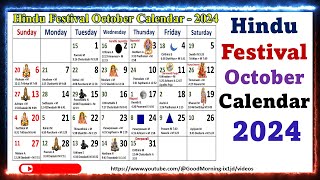 Hindu Festivals October Calendar 2024 2024octobercalendar calendar2024 calendarfestivals2024 [upl. by Flemings]