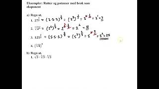 Eksempler Røtter og potenser med brøk som eksponent [upl. by Ysset]