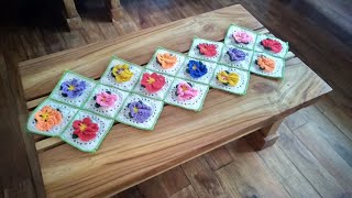 How to Crochet Pretty Pansies Tablerunner [upl. by Abbie849]