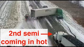 I35 pileup caught on camera multiple semis involved [upl. by Marje]