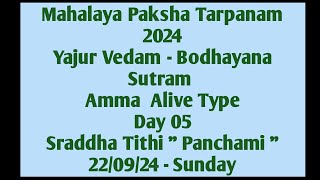 Malaya Paksham 24 Yajur Vedam Bodhayana Sutam Amma Alive Type Day 5 Panchamai Tithi 220924 Sun [upl. by Aissat]