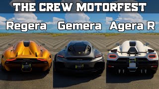 The Crew Motorfest  Koenigsegg Regera vs Koenigsegg Gemera vs Koenigsegg Agera R  Drag Race [upl. by Bendicta498]