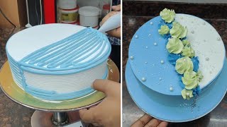 Amazing Nozzle Design Beautiful Cake  Blue Colour Cake Design Idea 2024 [upl. by Fanchan]