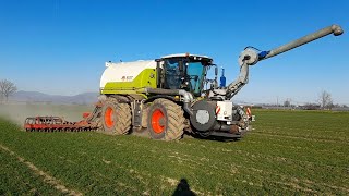 Claas Xerion 3800 VC SGT Sound Interramento Liquame su Frumento [upl. by Radie]