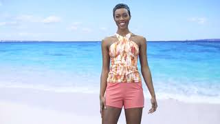 Denim amp Co Beach Halter Printed Tankini with Shorts on QVC [upl. by Debra]