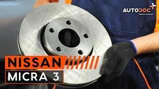 Cambio dischi del freno anteriori e pastiglie freni NISSAN MICRA 3 TUTORIAL  AUTODOC [upl. by Cormier]