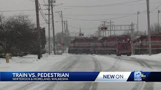 Train strikes pedestrian in Waukesha [upl. by Odinevneib552]