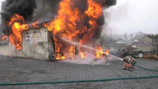 PREARRIVAL Firefighters battle fire in auto repair shop North Whitehall PA [upl. by Ttam]