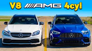 New C63 4cyl v old C63 V8 DRAG RACE [upl. by Wake]