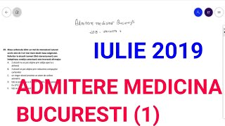 REZOLVARE admitere medicina generala Bucuresti iulie 2019 partea 1  complement simplu [upl. by Phelia20]