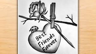 BFF Drawings  BFF Drawing Easy Step by Step  BFF Besties  Pencil Sketch  Best Friend Drawing [upl. by Eissehc]