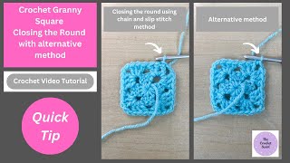 Closing the Granny Square round with an alternative method  quick crochet tip [upl. by Nojram]