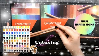 Caran D Ache Luminance Colored Pencils UNBOXING amp FIRST IMPRESSIONS [upl. by Naimaj]