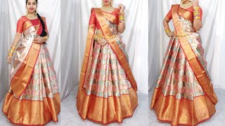 BANARASI TISSUE SAREE DRAPING IN LEHENGA STYLESIDHA PALLU LEHENGA STYLELEHENGA SAREEHINDI [upl. by Swords]