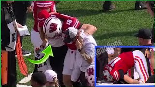 Wisconsin QB Tyler Van Dyke injury 🔴 QB Tyler Van Dyke CARTED OFF After SCARY Alabama COLLISION [upl. by Nalo296]