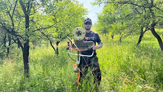 Stihl Fs 560C with durocut 404 trimmer head cutting big grass [upl. by Down]