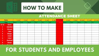 Attendance Sheet in excel  Fully automated attendance sheet  PART 1 [upl. by Calendra]