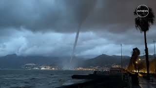 ITALY Giant waterspout forms offshore in port city of Salerno [upl. by Ddene]