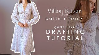 Buttoned Dress With a Godet Skirt  Drafting Tutorial and Pattern Hack  Pattern Download [upl. by Evot857]