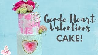 Geode Heart Sprinkle Drip Valentines Cake Tutorial [upl. by Schargel]