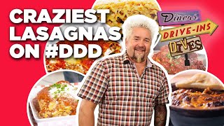 10 Craziest DDD Lasagna Videos with Guy Fieri  Diners DriveIns and Dives  Food Network [upl. by Yajet]