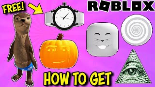 FREE ACCESSORIES Hurry amp Get CUTE OTTER MAN FACE PUMPKIN HAPPY CAT ILLUMINATI amp More on Roblox [upl. by Neela50]