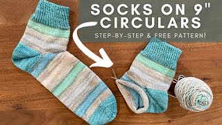 Socks on 9quot Circular Knitting Needles  StepbyStep Knitting Tutorial  Knitting House Square [upl. by Yhtur]