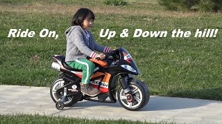 Power Wheels Motorcycle Power RideOn Motorcycle Going Up and Down the Hill Playtime Fun [upl. by Kristel]